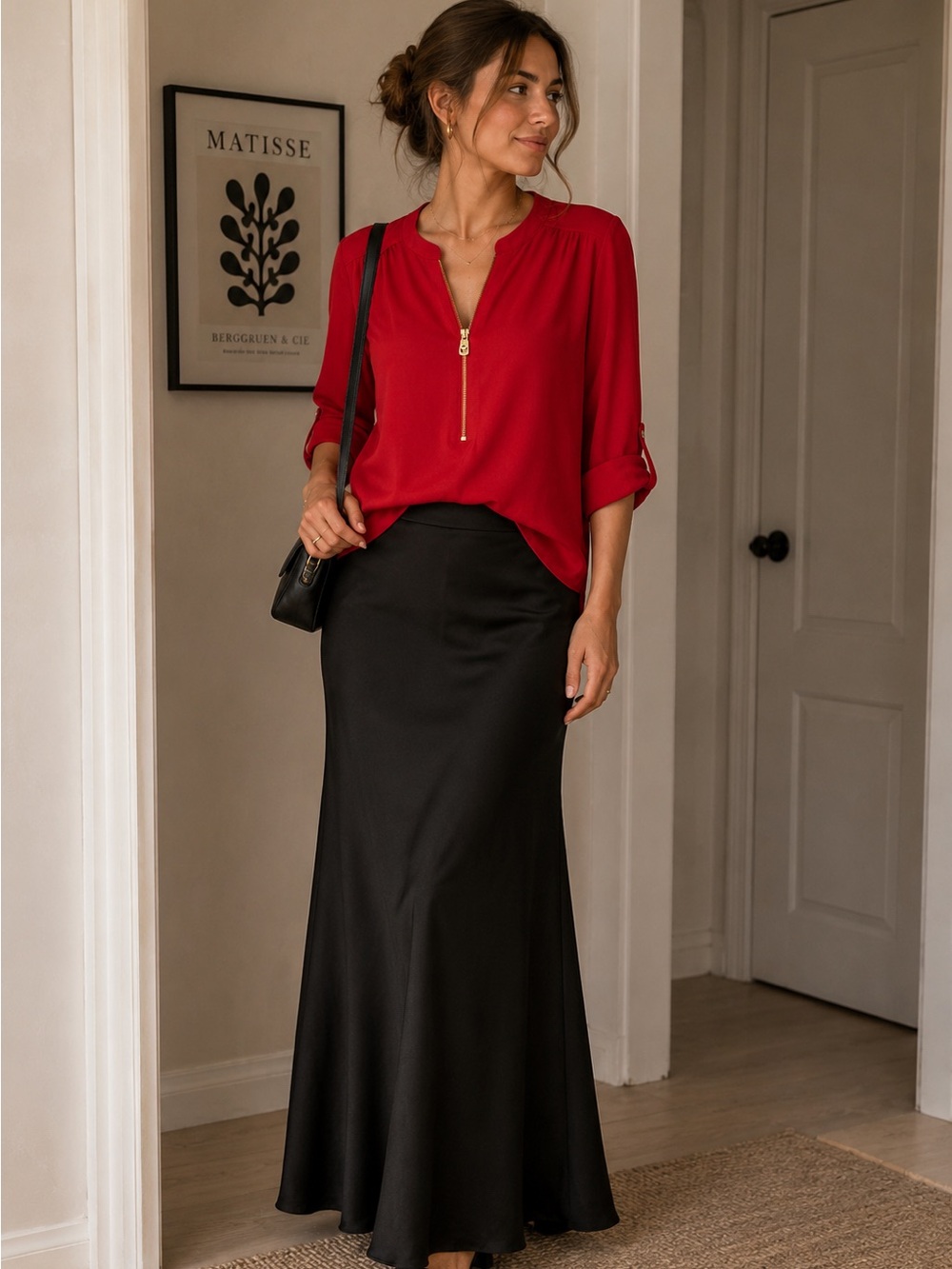 Red Women's Zip-Front Blouse